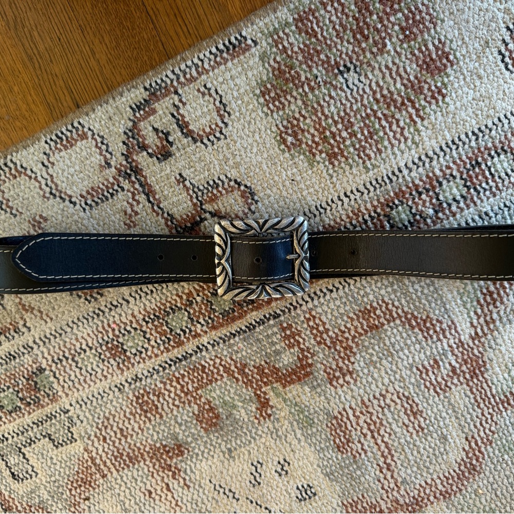 Black Leather Belt with Silver Buckle